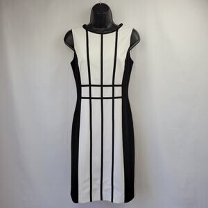 Calvin Klein Windowpane Sheath Dress Black & White Size 2